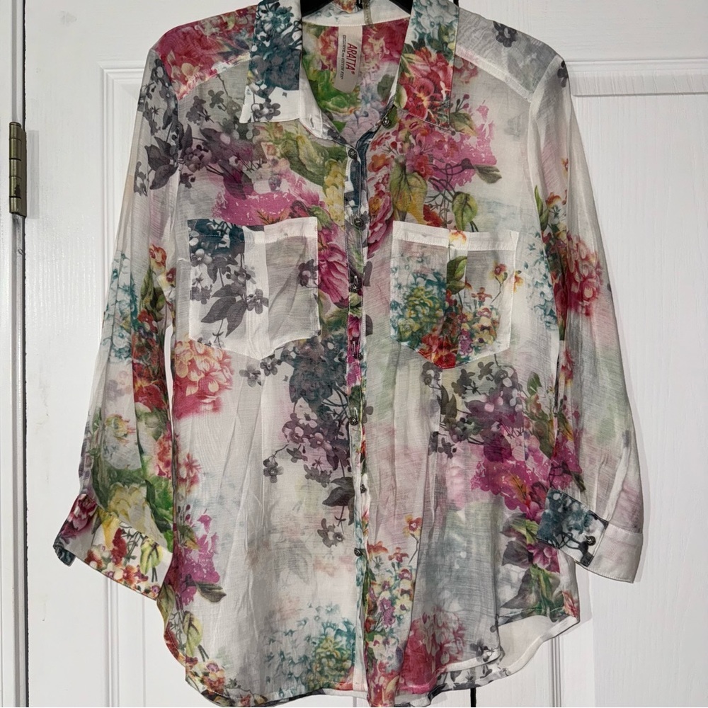 Aratta Blouse exclusive for stitch fix sheer floral cotton Anthropologie